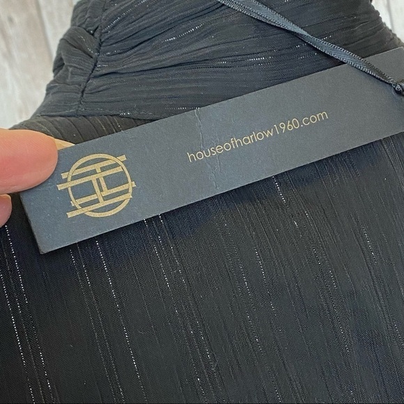 House of Harlow 1960 Long Sleeve Ruched Skirt Button Front Metallic Lurex Dress - Picture 13 of 13